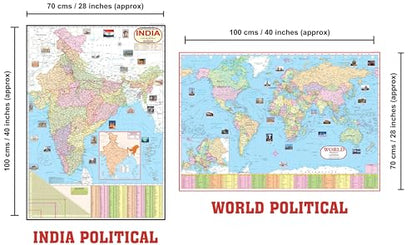 India & World Map ( Both Political & Physical ) with Constitution of India , Indian History , Indian Economy, Geographical Terms & Constitutional Amendments Chart | Set of 9 |