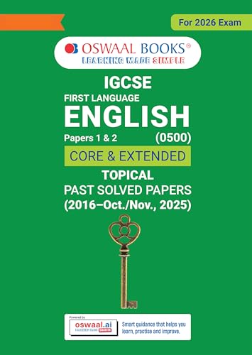 Oswaal IGCSE First Language English (Papers 1,2,3,4) Core & Extended | Topical Past Solved Papers (2016-Oct.-Nov., 2025) | For 2026 Exam | Aligned with Cambridge IGCSE™ Coursebook | with Oswaal AI
