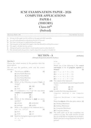Oswaal Class 10 ICSE Question Bank Computer Applications (2017-2026) | For 2027 Exam Chapter-wise & Topic-wise with Competency Based Questions | Includes 2026 Paper - fully solved | Practice Papers