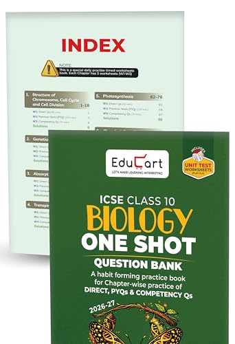Educart ICSE Class 10 One Shot Question Bank 2027 (Set of 8 Books) | Physics, Chemistry, Maths, Biology, English 1 & 2, Geography, History & Civics | 2026–27 Exam
