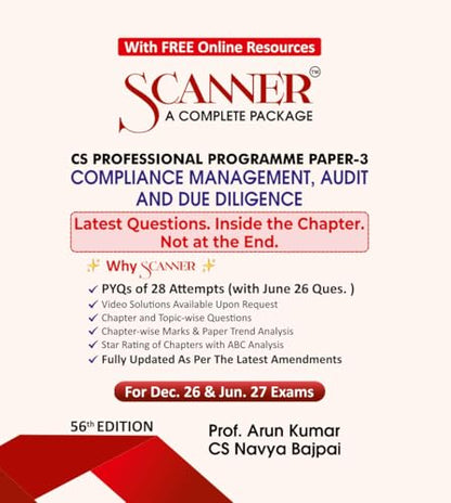 Scanner CS Professional | Paper-3: Compliance Management, Audit and Due Diligence | For Dec.26 & June 27 Exams | Solved Papers with PYQs (Included ... | Shuchita Prakashan: 1 (Scanner Series)