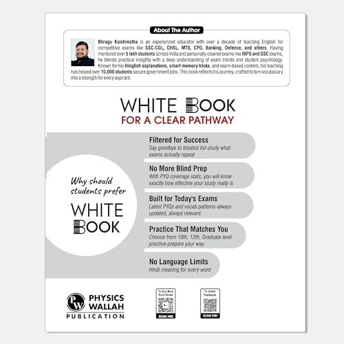 PW White Book of English Vocabulary June 2025 Edition By Bhragu Sir For SSC CGL, CHSL, MTS, CPO, GD, Banking, Defence, Teaching & Other Competitive Exams (Bilingual) [Paperback] Bhragu Kulshrestha