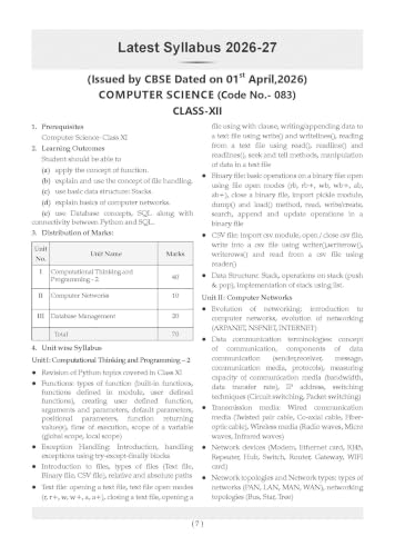 Oswaal CBSE Class 12 Computer Science Question Bank | Chapter & Topic-wise Solved Papers (2017–2026) | Based on Latest Syllabus (April 2026) | Includes 2026 Papers | For 2027 Exam