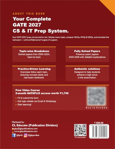 GATE CS/IT 2027 : Computer Science & Information Technology | Topic-wise Previous Year Solved Papers (2000–2026) | 27 Years PYQ with Detailed Solutions | 2700+ MCQs, NTQs & MSQs