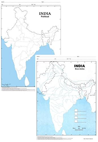 India Political & India Rivers (50 Nos Each) Outline map | A4 Size (100 maps) | Multipurpose map For School/College Assignments/Projects/Practical Paper Print