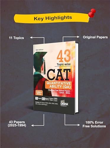 Disha 43 Topic-wise CAT Quantitative Ability (QA) Previous Year Solved Papers (2025 - 1994) 19th edition | Previous Year Questions PYQs for CAT 2026