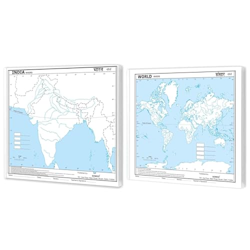SMALL - 100 INDIA RIVER OUTLINE MAP FOR SCHOOL and SMALL - 100 WORLD RIVER OUTLINE MAP FOR SCHOOL | Combo of 2