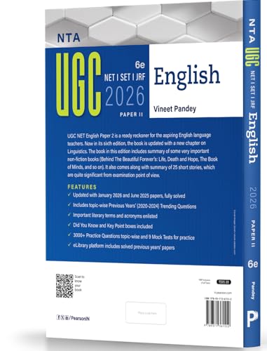 Pearson NTA UGC NET English Paper 2 2026 6th Edition | For NET/SET/JRF | Solved 2025–26 Papers, 3000+ MCQs, Linguistics, PYQs & Mock Tests (UGC preparation series 2026)