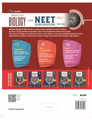 Pearson Objective Biology for NEET - Vol - I 2027| Includes 2026 NEET cancelled paper & re exam paper | 9500 + MCQs| 2 mock test paper|NEET and NCERT curriculum