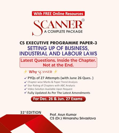 Scanner CS Executive Paper : 3 Setting up of Business, Industrial and Labour Laws | For Dec. 26 & June 27 Exams | Solved Papers with PYQs (Included ... | Shuchita Prakashan: 1 (Scanner Series)