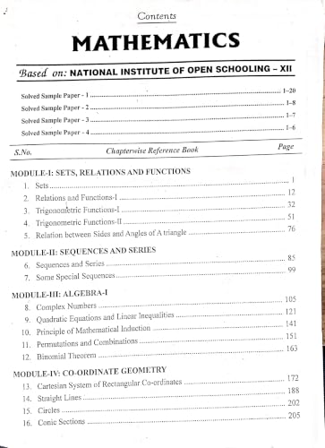 NEERAJ N -311 Mathematics Book - English Medium - for 12th Class of NIOS - Chapter Wise Help Book / Guide including Many Solved Sample Papers and Important Exam Notes– Published by Neeraj Publications