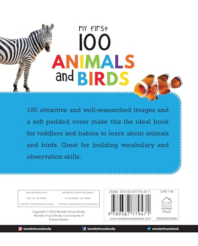 My First 100 Animals And Birds | Ages 0–5 Years | Early Learning | Padded Board Book For Kids | Wild Animals | Farm Animals | Pets | Vocabulary Building | Toddlers & Preschoolers | Latest Edition