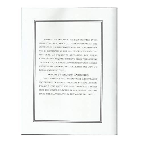 M. V. Hindship Trim and Stability particulars