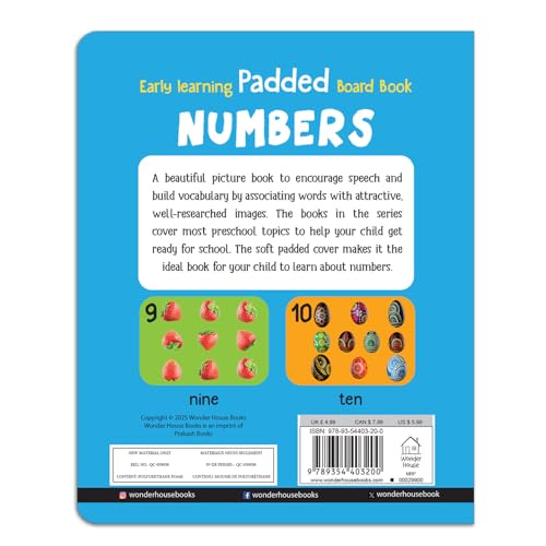 Early Learning Padded Book of Numbers: Board Book for Kids | Learn Counting from 1 to 20 with Bright and Engaging Pictures | Durable Padded Board Book for Babies, Toddlers & Preschoolers | Ages 0–5 Years