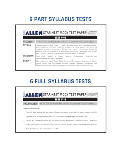 ALLEN STAR NEET Mock Test Papers With Solutions in English | 15 Mock Tests (9 Part Syllabus + 6 Full Syllabus) as per Latest NTA Pattern ( 15 OMR ... Year Paper Analysis | Target NEET-UG 2027