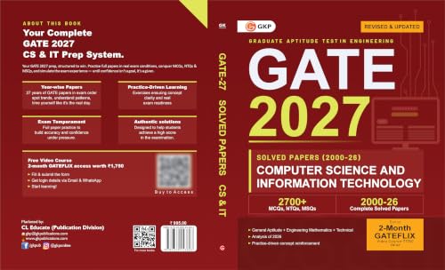 GATE 2027 Computer Science & Information Technology | Year-wise Previous Year Solved Papers (2000–2026) | 27 Years PYQ with Detailed Solutions | MCQs, NTQs & MSQs | GATE CS IT Yearwise Question Bank