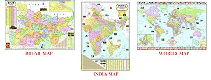 Bihar Map, India Map & World Map | NON LAMINATED | SET OF 3 | Useful for UPSC, PCS, SSC, RAILWAY'S, State and Other Competitive Exams.
