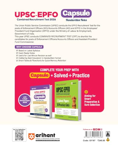 Arihant UPSC-EPFO Recruitment Test 2026 | Capsule Handwritten Notes | Enforcement Officers,Accounts Officers & Provident Fund Commissioner | Exam Ready Notes & Solved Paper 2025 | Revised Edition 2026