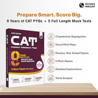 PW CAT 9 Years Chapterwise & Topicwise Previous Years Solved Questions (2025-2017) and 5 Mock Papers (CBT Mode) with Detailed Explanations | Included Mind Maps & Trend Analysis