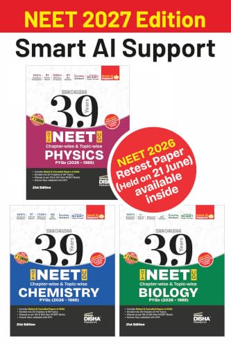 Disha Combo (3 Books) Errorless 39 Years NEET Chapter-wise & Topic-wise Physics, Chemistry & Biology NEET PYQ Book(2026 - 1988) 21st Edn | NEET Previous Year Solved Papers with 2026 Cancelled & Retest