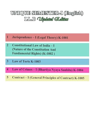 Unique Law Series 30 Q & A For LLB Examination 1st Semester COMBO (Constitutional Law Of India-1, Law of Tort, Contract -1, Jurisprudence-1, Law Of Crimes (BNS) (Paperback, UNIQUE) Edition 2025.