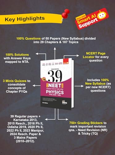 Disha Errorless 39 Years NTA NEET (UG) Chapter-wise & Topic-wise Physics NEET PYQ Book (2026 - 1988) 21st Edn | NEET Previous Year Solved Papers for 2027 Exam with 2026 Cancelled & Retest Paper