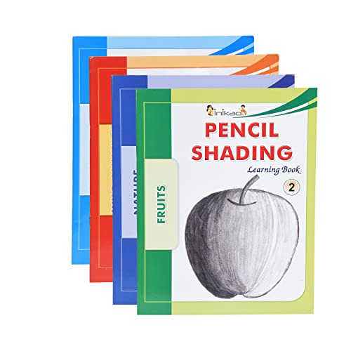 Inikao's Pencil Shading Adventures for Kids: Beginner's Guide Collection | Animals, Fruits, Nature | 4-Book Set (Step by Step Activity Book on Draw and Colouring)
