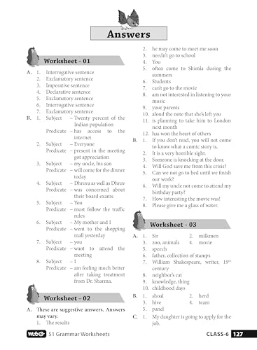 MTG 51 English Grammar Worksheets Class 6 – Grammar Work books to practice English concepts in interactive way (Based on CBSE/NCERT)