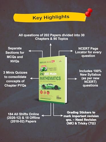 Disha Errorless 202 Mathematics Chapter-wise & Topic-wise 25 Year JEE Main Previous Year Solved Papers (2026 - 2002) 10th Edn|100% New Syllabus JEE MAINS PYQ Book with Detailed Solutions |For JEE 2027
