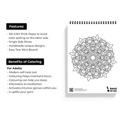 Rays Of Ink Mandala Coloring Book Combo For Young and Adults | Ideal For Stress Relieving, Relaxing & Meditation | Enhances Fine Motor Skills| 120 GSM Thick Paper | Set of 2 (Beginner and Advanced)