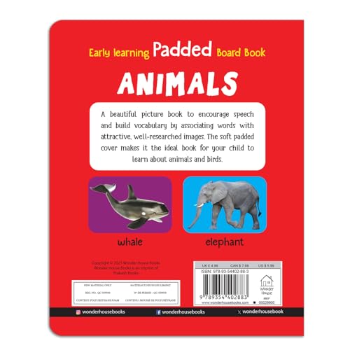 Early Learning Padded Board Book Of Animals For Kids | Ages 0–5 Years | Wild Animals | Farm Animals | Pets | Birds | Vocabulary Building | Bright Pictures | Toddlers | Preschoolers | Latest Edition