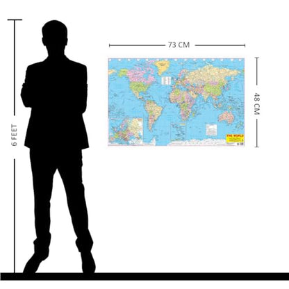 World Map Educational Wall Chart – Double-Sided Laminated Poster with Detailed Continents, Countries & Oceans, Learn Geography, Ideal for Kids, Students, School, Classroom & Home Learning, 48x73 cm