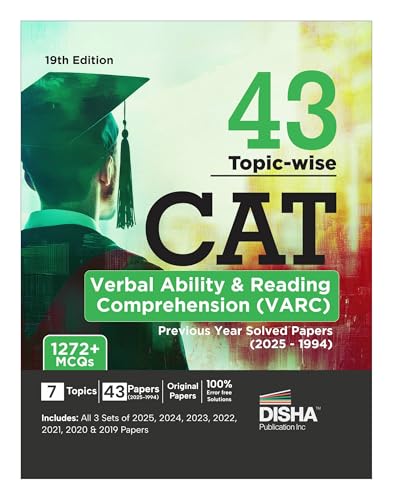 Disha 43 Topic-wise CAT Verbal Ability & Reading Comprehension (VARC) Previous Year Solved Papers (2025 - 1994) 19th edition | Previous Year Questions PYQs for CAT 2026