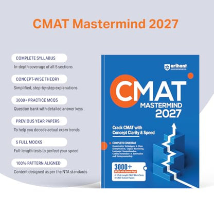 Arihant CMAT Mastermind 2027 | Complete Guide for CMAT Exam | 3000+ MCQs with Answer Key | 5 Mock Tests & Solved Papers | Quant, LR, English, GK