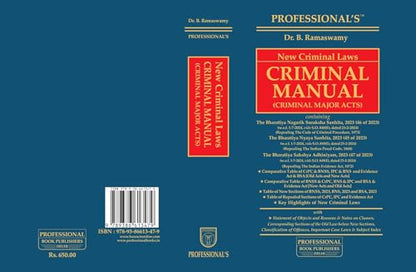 New Criminal Laws: Criminal Major Acts containing BNSS, BNS & BSA HardBound Pocket Criminal Manual by PROFESSIONAL'S w.e.f 1-7-2024 Notification Incorporated (Professional's Bare Acts)