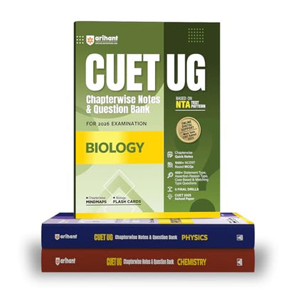 Arihant CUET UG 2026 PCB Combo (Physics, Chemistry & Biology) | Chapterwise Notes & Question Bank | Based on NTA Pattern | 1000+ NCERT MCQs, Assertion ... & Flash Cards | Free Online Digital Support.