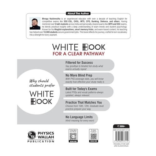 PW White Book of English Vocabulary June 2025 Edition By Bhragu Sir For SSC CGL, CHSL, MTS, CPO, GD, Banking, Defence, Teaching & Other Competitive Exams (Bilingual) [Paperback] Bhragu Kulshrestha