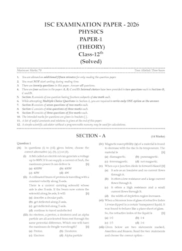Oswaal Class 12 ISC Physics Question Bank (2017–2026) | Chapter-wise & Topic-wise with Competency Based Questions | For 2027 Exam | With Solved 2026 Board Paper | Self-Assessment Papers