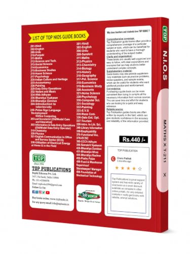 TOP NIOS Maths Class 10 Guide Book (Subject Code 211)