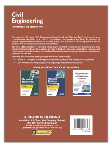 Civil Engineering : (Conventional and Objective Type) | 5000+ Objective Questions with Hints | UPSC, IES, ESE, SSC JE Engineering Exam, B.Tech, B.E, B.Sc, Gate & Other Competitive Exams 2025