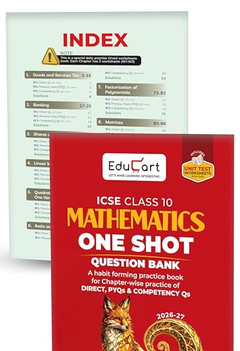 Educart ICSE Class 10 One Shot Question Bank 2027 (Set of 8 Books) | Physics, Chemistry, Maths, Biology, English 1 & 2, Geography, History & Civics | 2026–27 Exam