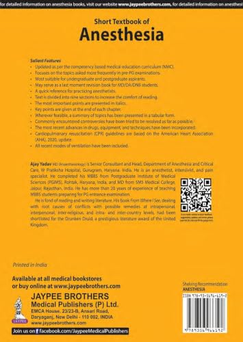 Short Textbook of Anesthesia, 7/E for MBBS Students and MD/DA/DNB Aspirants | 9 Sections, Recent Drugs, Equipment and Ventilation Modes with Latest AHA CPR Guidelines