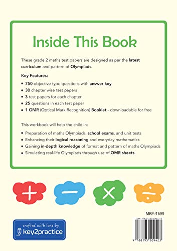 Key2Practice Maths Olympiad For Class 2 : 30 Tests, 750 Math Questions, Activity Based Worksheets