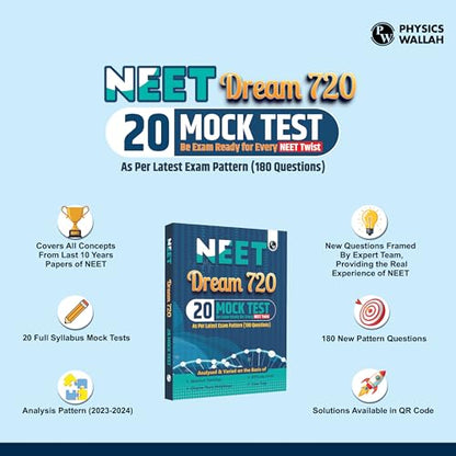 PW 20 NEET Dream 720 Mock Tests For 2025-2026 Exams As Per New Exam Pattern (180 Questions) | Full Syllabus Tests to All NEET Twist of Physics, Chemistry and Biology [Paperback] PW