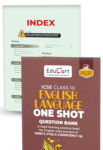 Educart ICSE Class 10 One Shot Question Bank 2027 (Set of 8 Books) | Physics, Chemistry, Maths, Biology, English 1 & 2, Geography, History & Civics | 2026–27 Exam
