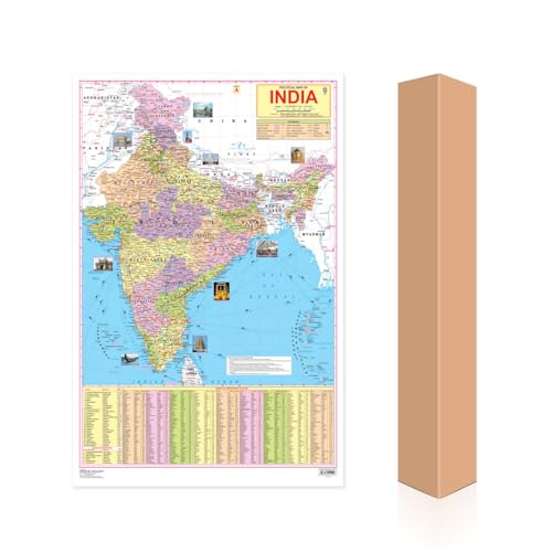 India Map Educational Wall Chart (48 x 73 cm) – Both-Side Laminated with New Union Territories of Jammu & Kashmir and Ladakh | Detailed Political & Physical Features | Durable, Colourful & Up-to-Date Map for School, Home and Office