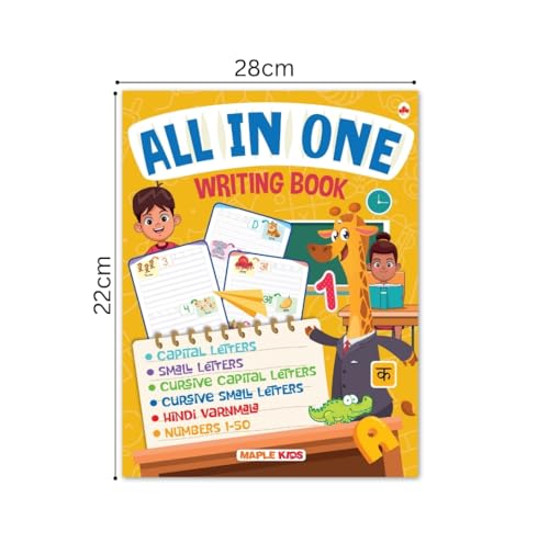 All in One - Writing Practice Fun - Write and Practice Capital Letters, Small Letters, Cursive Writing, Hindi Varnamala and Numbers - Book for Kids 2+ Years Old