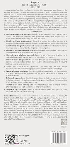 Jaypee's Nursing Drug Book (2026-2027), 5/E for BSc Nursing 3rd & 4th Semesters | Complete Pharmacology Drug Reference with Nursing Considerations, Dosage Calculations, Appendices and Online Videos