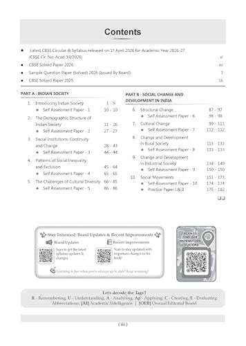 Oswaal CBSE Class 12 Sociology Question Bank | Chapter & Topic-wise Solved Papers (2017–2026) | Based on Latest Syllabus (April 2026) | Includes 2026 Papers | For 2027 Exam