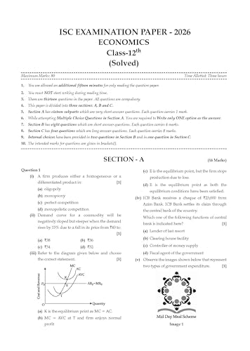 Oswaal Class 12 ISC Economics Question Bank (2017–2026) | Chapter-wise & Topic-wise with Competency Based Questions | For 2027 Exam | With Solved 2026 Board Paper | Self-Assessment Papers